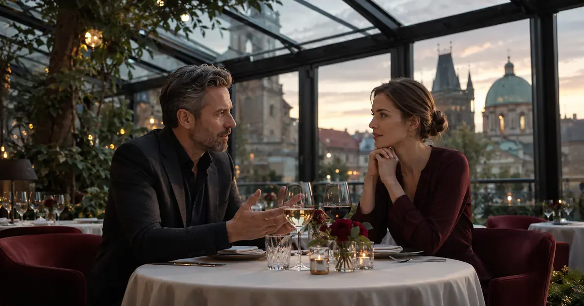 Adults discussing dating expectations over dinner